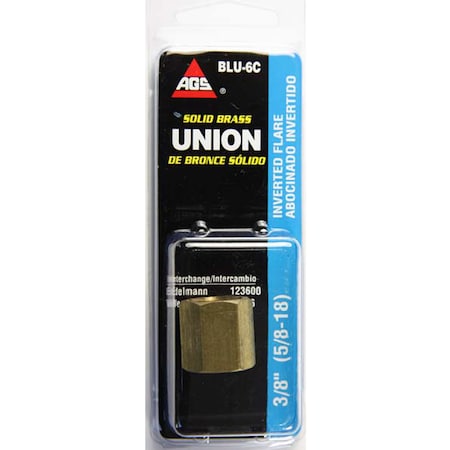Brass Brake Line Union, 3/8 (5/8-18 Inverted), 1/card